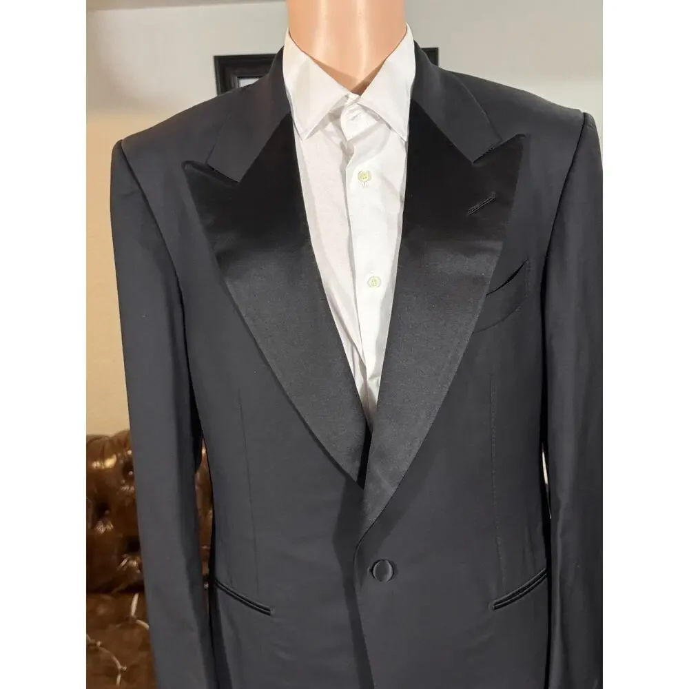 Tom Ford Windsor Black Peak Lapel Wool Tuxedo 52 42R US 38x30 Trousers